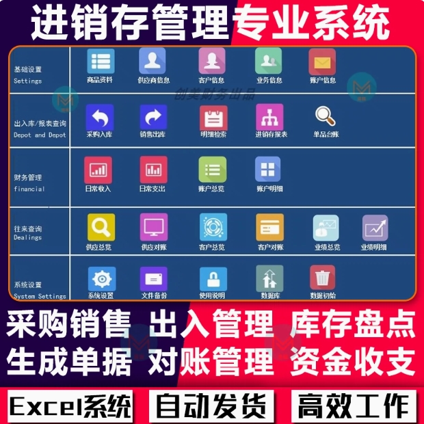 进销存商品出入库存管理软件Excel表格送货单应收付账户收支对账